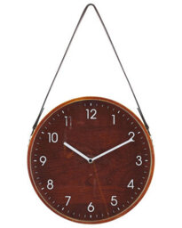 Beliani Heritage Home Wall Clock - 26 Cm Brown Mdf Frame With Faux Leather Hanger - thumbnail 1