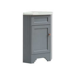 Homestylestore Light Grey 580mm Corner Bathroom Vanity Unit And Round Oil Rubbed Bronze Handles