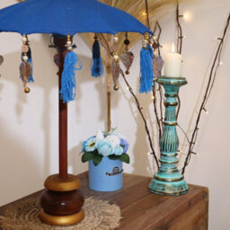 Bali Home Decor Parasol Cotton Turquoise 40Cm Handcrafted - thumbnail 5