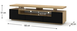 Arte Modern Eva Tv Cabinet In Oak Artisan And Black With Led W1800mm X H510mm X D420mm - thumbnail 3
