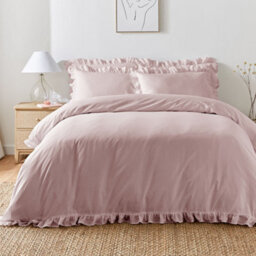 Appletree Cassia Frill 100% Cotton Relaxed Look Lavender Duvet Cover Set - thumbnail 1