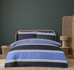 Smart Living Printed Reversible Polycotton Banded Stripe Duvet Cover And Pillowcase - thumbnail 1