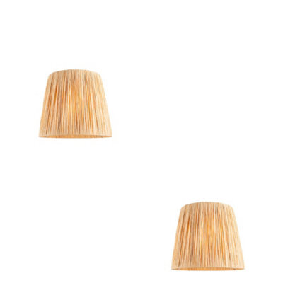 Loops Elegant 2 Pack Of Natural Raffia Tapered Cylinder Lamp Shades In Matt Black - image 1