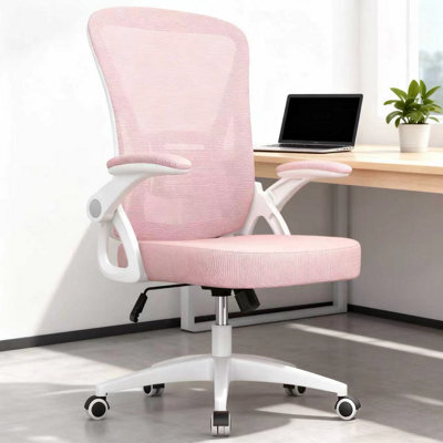 Onemill Ergonomic Swivel Mid Back Office Chair With Adjustable Height And Flip-Up Armrest - Pink - image 1