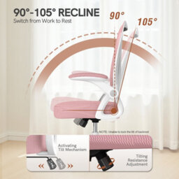 Onemill Ergonomic Swivel Mid Back Office Chair With Adjustable Height And Flip-Up Armrest - Pink - thumbnail 2