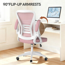 Onemill Ergonomic Swivel Mid Back Office Chair With Adjustable Height And Flip-Up Armrest - Pink - thumbnail 5