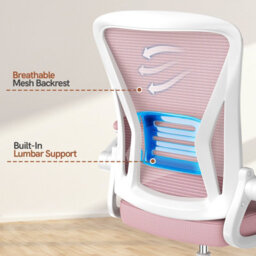 Onemill Ergonomic Swivel Mid Back Office Chair With Adjustable Height And Flip-Up Armrest - Pink - thumbnail 6