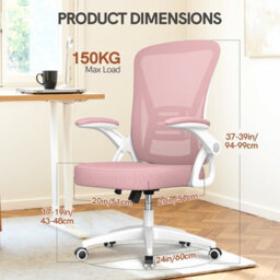 Onemill Ergonomic Swivel Mid Back Office Chair With Adjustable Height And Flip-Up Armrest - Pink - thumbnail 7