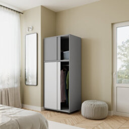 Urbn-Living Urbnliving 180Cm Height Grey Carcass With 4 Sliding White Doors Wardrobe Bedroom Storage Closet Hanging Rail Cupboard Unit - thumbnail 2