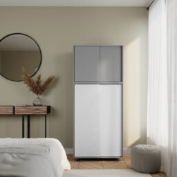 Urbn-Living Urbnliving 180Cm Height Grey Carcass With 4 Sliding White Doors Wardrobe Bedroom Storage Closet Hanging Rail Cupboard Unit - thumbnail 6