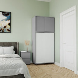 Urbn-Living Urbnliving 180Cm Height Grey Carcass With 4 Sliding White Doors Wardrobe Bedroom Storage Closet Hanging Rail Cupboard Unit - thumbnail 5