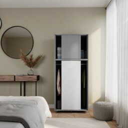 Urbn-Living Urbnliving 180Cm Height Grey Carcass With 4 Sliding White Doors Wardrobe Bedroom Storage Closet Hanging Rail Cupboard Unit - thumbnail 4