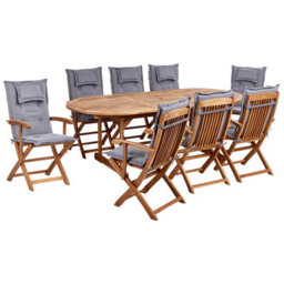 Beliani Garden Dining Set 8 Seater Maui Ii Grey Acacia Wood With Cushions - thumbnail 1
