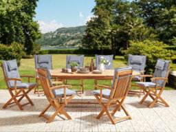 Beliani Garden Dining Set 8 Seater Maui Ii Grey Acacia Wood With Cushions - thumbnail 2