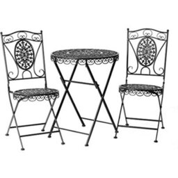Glamhaus Garden Bistro Set 3 Piece Outdoor Metal Foldable Patio Balcony Furniture - Catalina Black