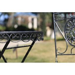 Glamhaus Garden Bistro Set 3 Piece Outdoor Metal Foldable Patio Balcony Furniture - Catalina Black - thumbnail 2