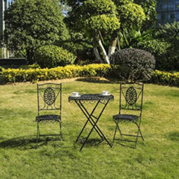 Glamhaus Garden Bistro Set 3 Piece Outdoor Metal Foldable Patio Balcony Furniture - Catalina Black - thumbnail 5