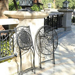 Glamhaus Garden Bistro Set 3 Piece Outdoor Metal Foldable Patio Balcony Furniture - Catalina Black - thumbnail 6