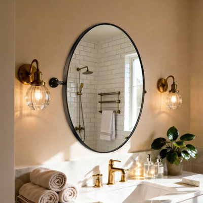 Artloge 500X700mm Oval Pivot Mirror Tilting Bathroom Mirror Framed Wall Mounted Mirror Shatter-Proof - image 1