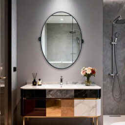 Artloge 500X700mm Oval Pivot Mirror Tilting Bathroom Mirror Framed Wall Mounted Mirror Shatter-Proof - thumbnail 7