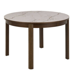 Wyld Haus Cork Round Extendable Cream Ceramic Dining Table With Oak Veneer Base - thumbnail 4