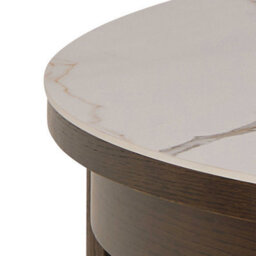 Wyld Haus Cork Round Extendable Cream Ceramic Dining Table With Oak Veneer Base - thumbnail 6