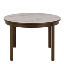 Wyld Haus Cork Round Extendable Cream Ceramic Dining Table With Oak Veneer Base - thumbnail 3