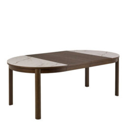 Wyld Haus Cork Round Extendable Cream Ceramic Dining Table With Oak Veneer Base - thumbnail 2