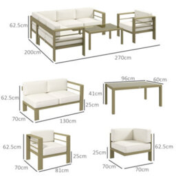 Outsunny 5 Pcs Garden Sofa Set W/ Cushions, Aluminium Furniture Sets, Gold - thumbnail 3