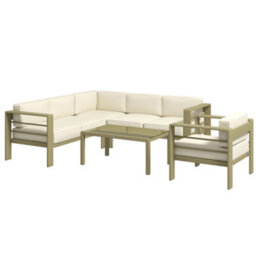 Outsunny 5 Pcs Garden Sofa Set W/ Cushions, Aluminium Furniture Sets, Gold - thumbnail 2