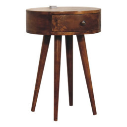 Wyld Haus Bonnieux Chestnut Mango Wood Round Bedside Table With Drawer - thumbnail 5