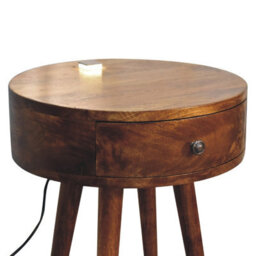 Wyld Haus Bonnieux Chestnut Mango Wood Round Bedside Table With Drawer - thumbnail 4