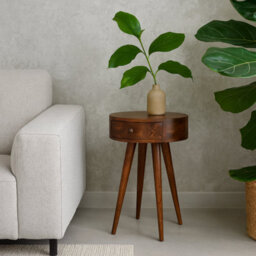 Wyld Haus Bonnieux Chestnut Mango Wood Round Bedside Table With Drawer - thumbnail 1