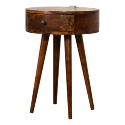 Wyld Haus Bonnieux Chestnut Mango Wood Round Bedside Table With Drawer - thumbnail 3