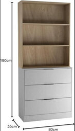 Urbn-Living Urbnliving Height 180Cm Grey Drawers & Oak Bookcase 80Cm Width 3 Tier Wooden Storage Chest Cabinet & Display Bookcase Shelving - thumbnail 2
