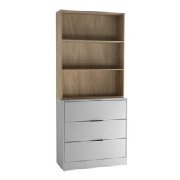 Urbn-Living Urbnliving Height 180Cm Grey Drawers & Oak Bookcase 80Cm Width 3 Tier Wooden Storage Chest Cabinet & Display Bookcase Shelving