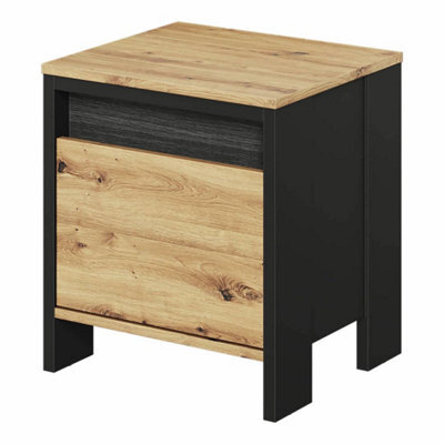 Arte Spot Bedside Table With Decorative Led Lighting  (W)450mm (H)510mm (D)380mm - Oak Artisan And Black Matt - image 1