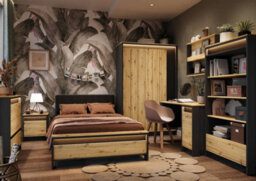 Arte Spot Bedside Table With Decorative Led Lighting  (W)450mm (H)510mm (D)380mm - Oak Artisan And Black Matt - thumbnail 4
