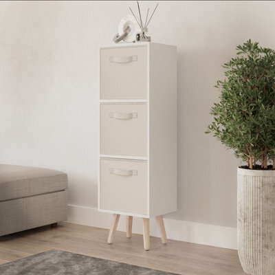 Urbn-Living Urbnliving 80Cm Height 3 Tier White Wooden Storage Bookcase Red Insert Scandinavian Style Beech Legs - image 1