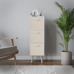 Urbn-Living Urbnliving 80Cm Height 3 Tier White Wooden Storage Bookcase Red Insert Scandinavian Style Beech Legs - thumbnail 2