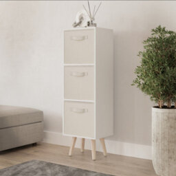 Urbn-Living Urbnliving 80Cm Height 3 Tier White Wooden Storage Bookcase Red Insert Scandinavian Style Beech Legs