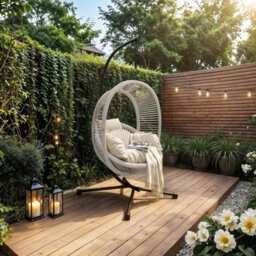 Solace+Co Lana Garden Swing Chair Light Grey Rattan