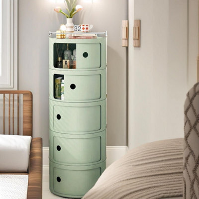 Pirlo Plush 5 Tier Nordic Green Round Storage Cabinet For Bedroom Living Room - image 1