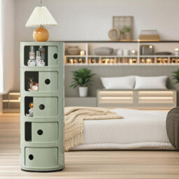 Pirlo Plush 5 Tier Nordic Green Round Storage Cabinet For Bedroom Living Room - thumbnail 3