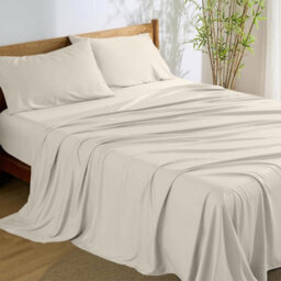 Aspire Homeware 100% Egyptian Cotton Flat Sheet Deep Coverage Ultracool Flat Bedding Cream Sheet Double, (L)275Cmx(W)225Cm - thumbnail 1