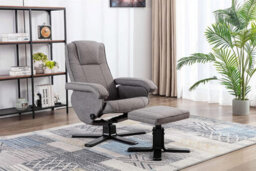 Evre Armchair With Foot Stool Fabric Silver With Recline Swivel Padding - thumbnail 7