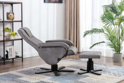 Evre Armchair With Foot Stool Fabric Silver With Recline Swivel Padding - thumbnail 4