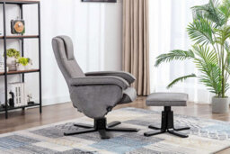 Evre Armchair With Foot Stool Fabric Silver With Recline Swivel Padding - thumbnail 5