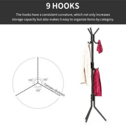Heavy Duty 9-Hook Freestanding Coat Rack & Clothes Organiser - White Steel - thumbnail 3