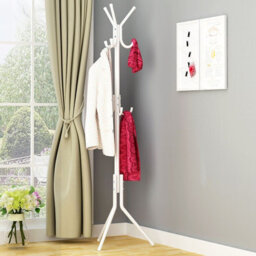 Heavy Duty 9-Hook Freestanding Coat Rack & Clothes Organiser - White Steel